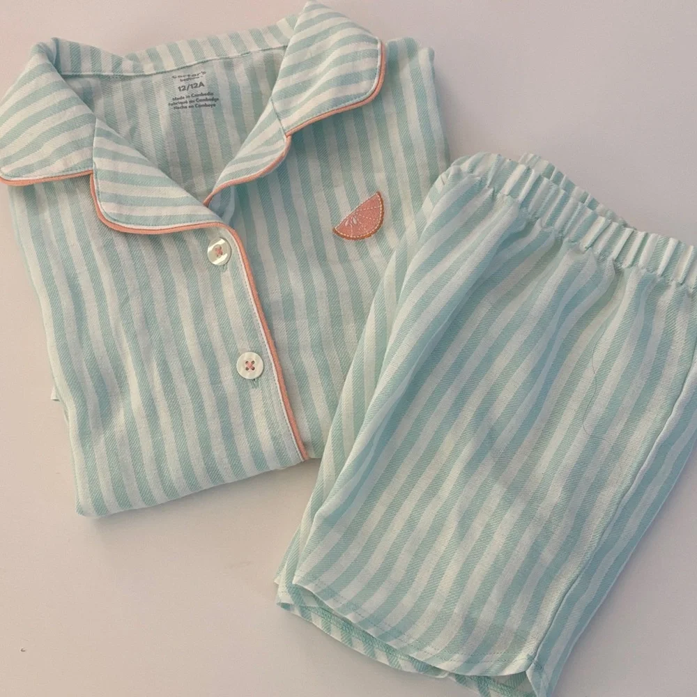 Carter's Aqua and White Striped Pajama Set - Picture 1 of 5